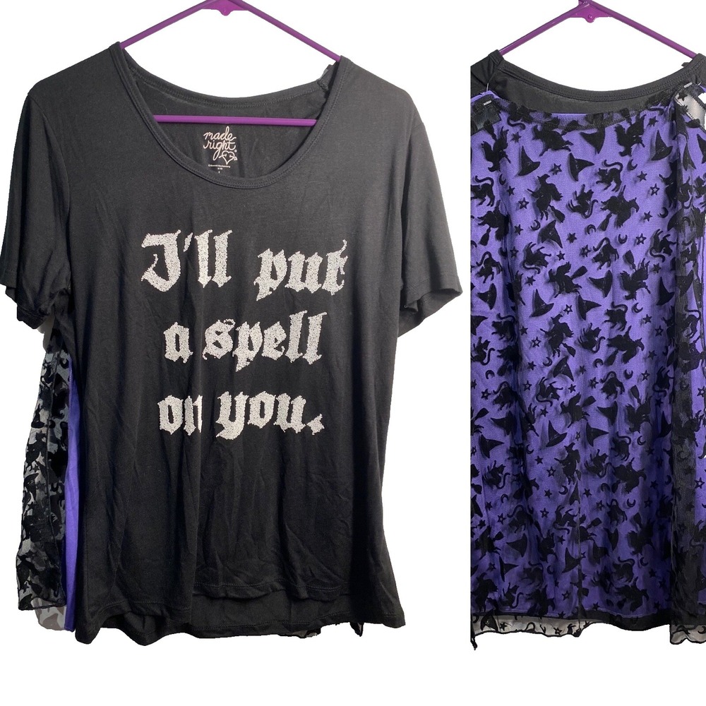 made right womens short sleeve shirt with 2 capes halloween‎ size large 11 13